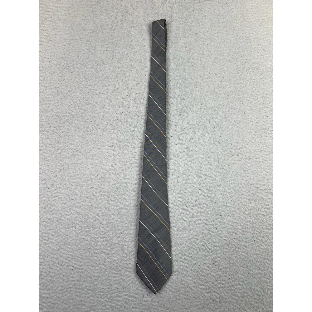 Christian Dior Tie Mens Silk Gray Blue Yellow Striped Classic Necktie Formal
